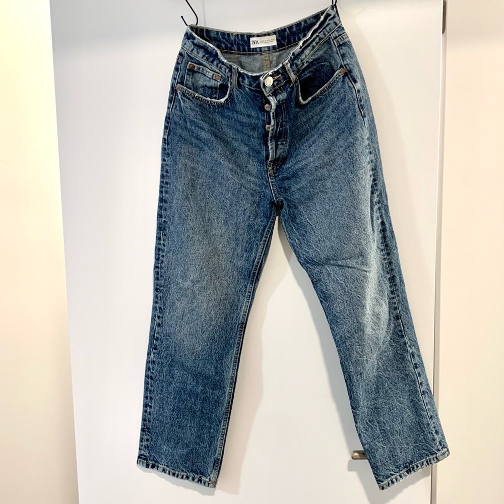 Zara High Rise Straight Jeans 6